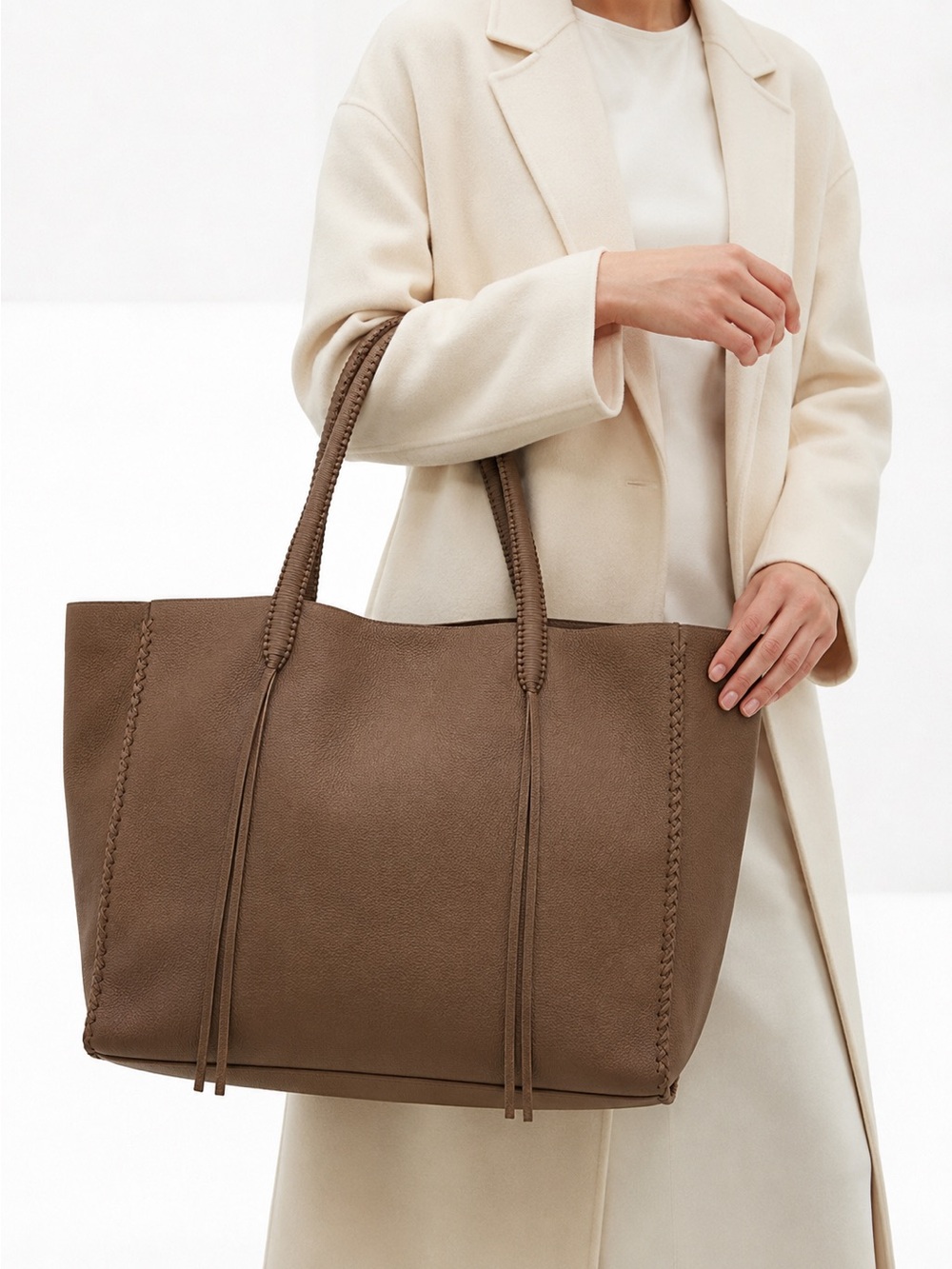 Callista Tote in Brown Grained Leather - Custom Insert Included